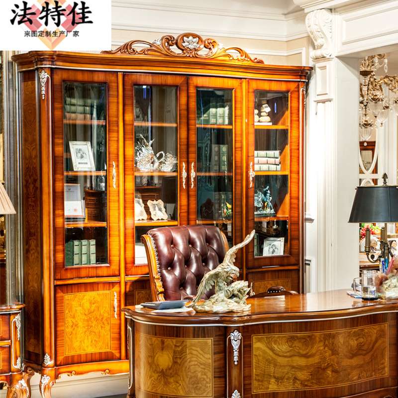 美式实木书桌欧式办公桌 别墅书房家具仿古大班台电脑桌