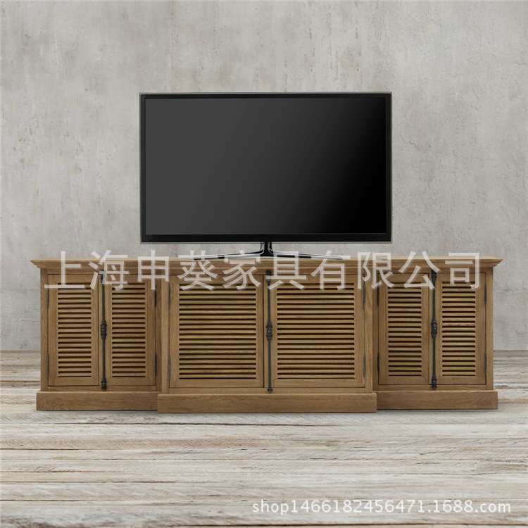 美式 乡村实木电视柜 橡木 百叶柜 简约做旧 视听柜 美式客厅家具