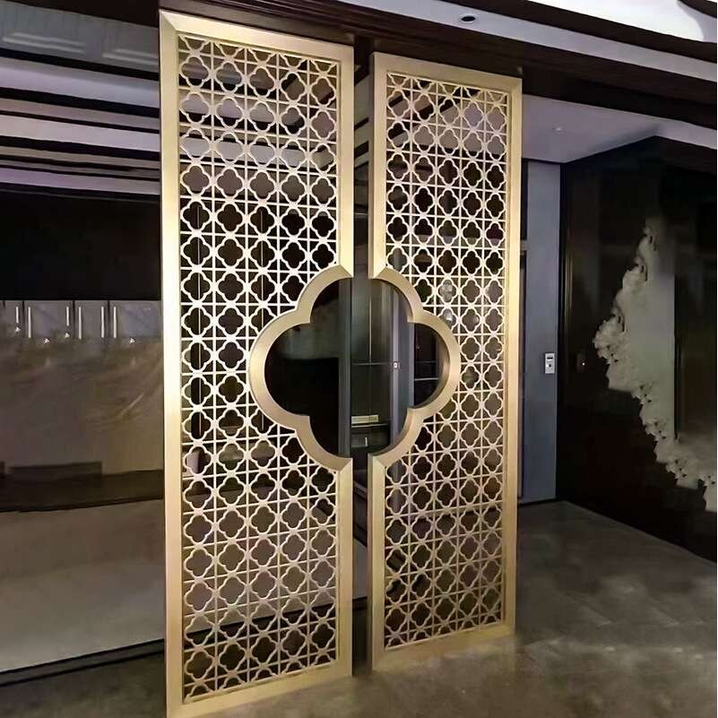 中式不锈钢屏风客厅隔断镂空雕花售楼部酒店别墅入户玄关遮挡