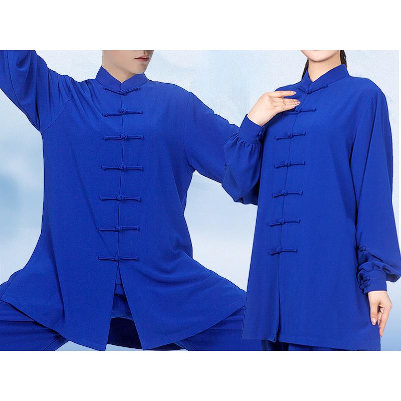 新款太极服女式春秋加厚八段锦练功服中长款男装改良款武术表演服
