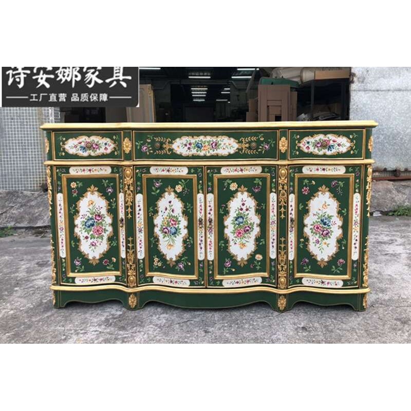 奢华欧式手绘绿色玄关柜储物柜四门装饰柜别墅样板间家具