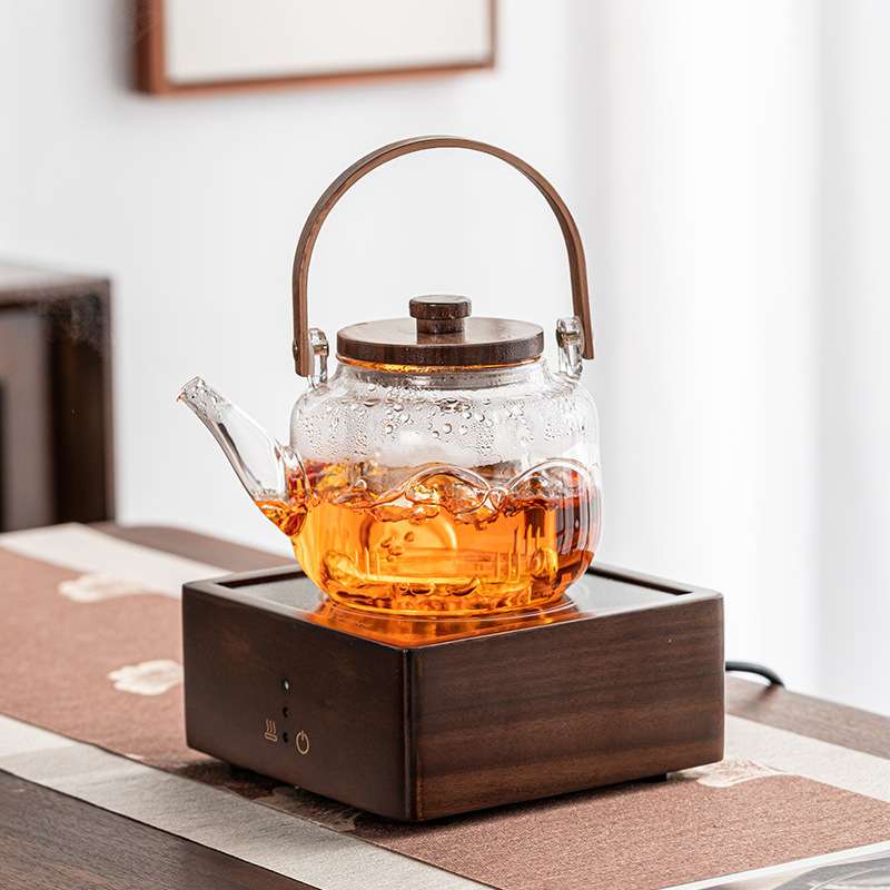 胡桃木电陶炉煮茶器玻璃烧水壶家用老白茶围炉煮茶壶电热茶炉高端