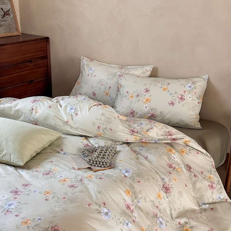 复古风碎花纯棉四件套春夏全棉床单被套韩式花卉床上用品 厂家
