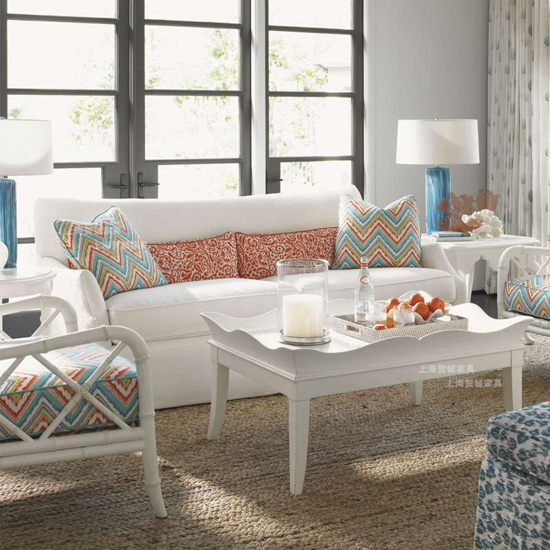美式乡村布艺三人沙发可拆洗简约现代客厅小户型亚麻米白沙发组合