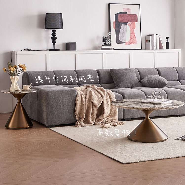 天然奢石茶几客厅家用轻奢圆形大理石面茶几桌设计师不锈钢小圆几
