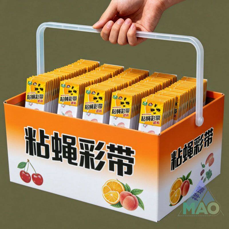强力双面粘蝇彩带条苍蝇贴悬挂式粘蝇纸批发养殖场诱杀蚊蝇家用