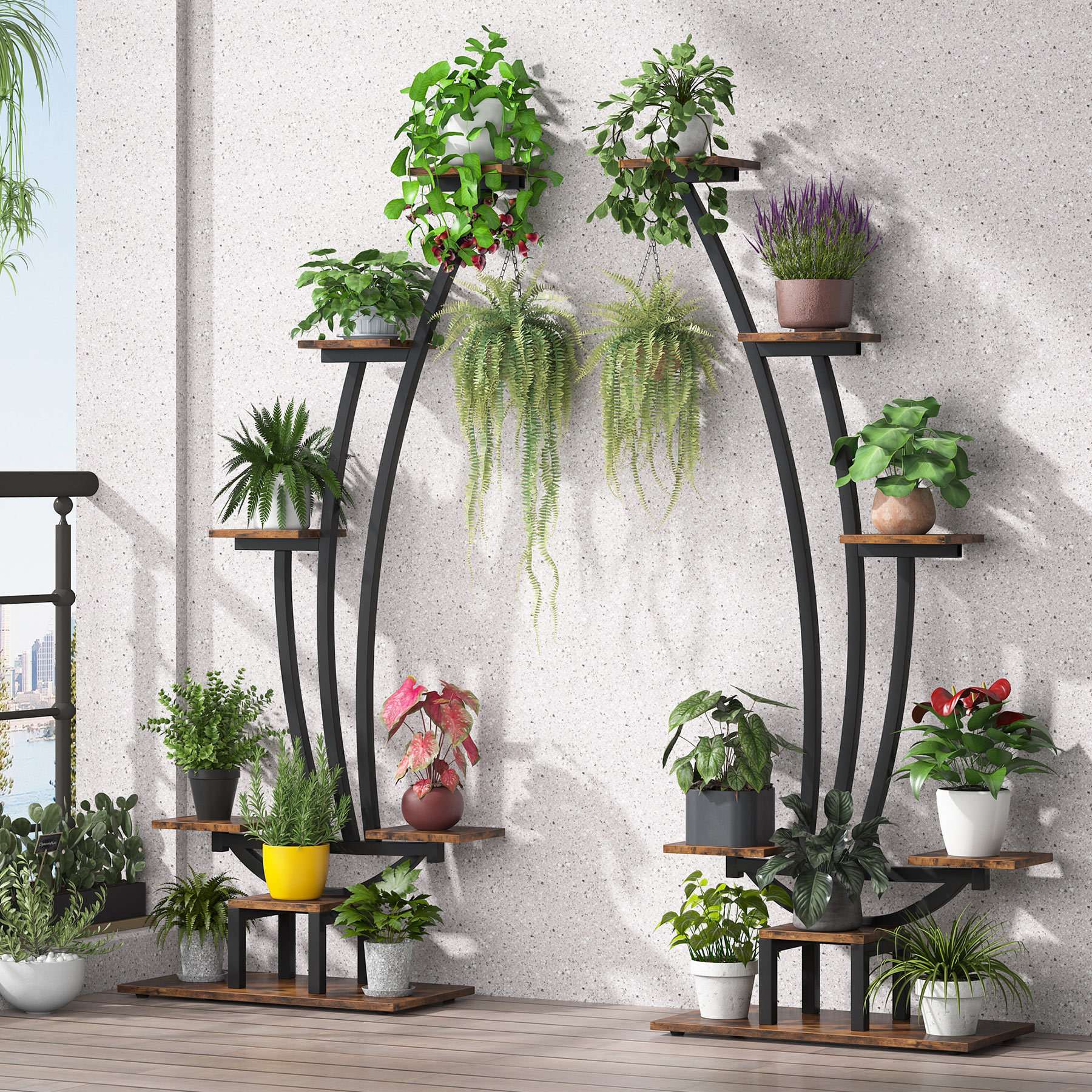 爬藤植物架室内置物阳台铁艺木制阶梯多层落地式家用花架子绿植
