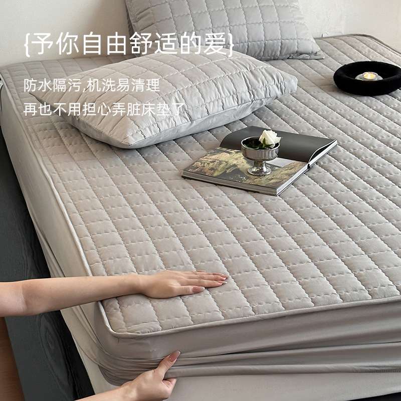 防水隔尿全棉绗缝床笠灰色白色护理可水洗机洗加厚纯棉床罩保护套