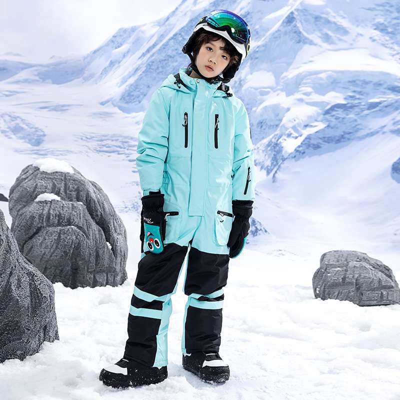 新款男女童滑雪服保暖透气连体雪服男女童