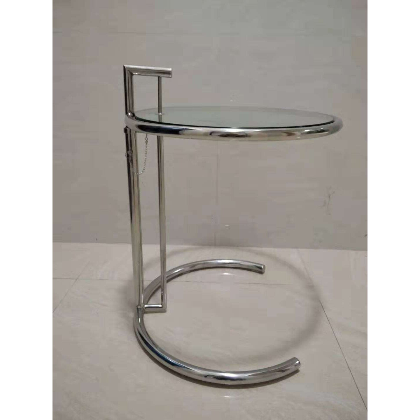 不锈钢角边客厅圆形钢化玻璃升降茶几桌Eileen Gray End Table