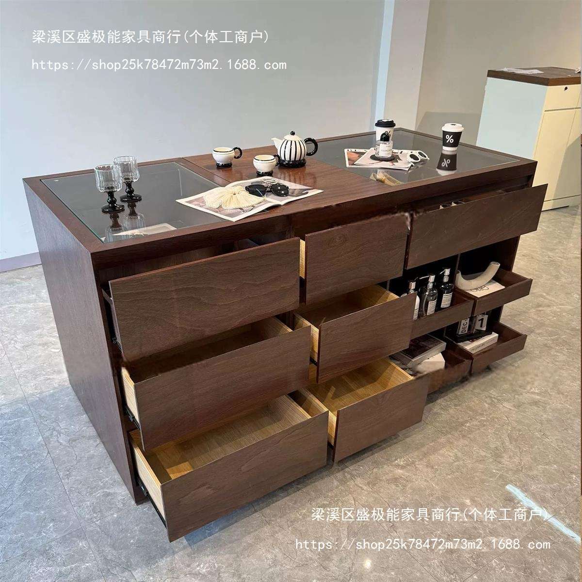 SJN复古烤漆陈列展示桌服装店中岛柜双面展示台女装店边柜储物柜