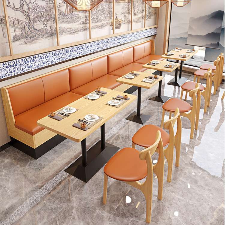 简约餐饮餐馆奶茶店沙发桌椅甜品西餐厅自助餐厅靠墙卡座组合家具