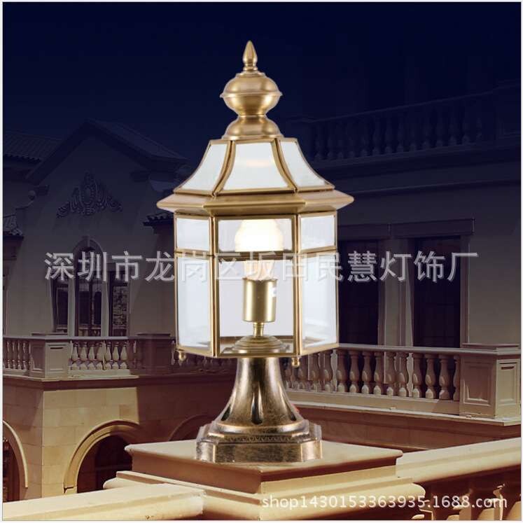 别墅围墙门柱灯 室外LED围墙防水景观花园灯头灯饰 全铜柱头灯