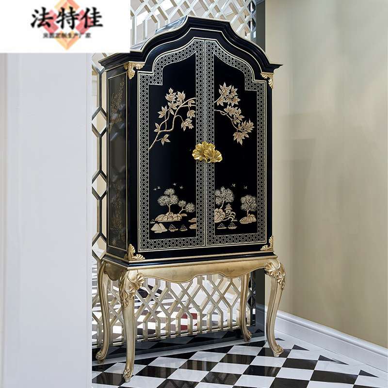 美式实木雕花餐桌复古高档欧式新古典大理石圆形餐桌餐台餐椅组合