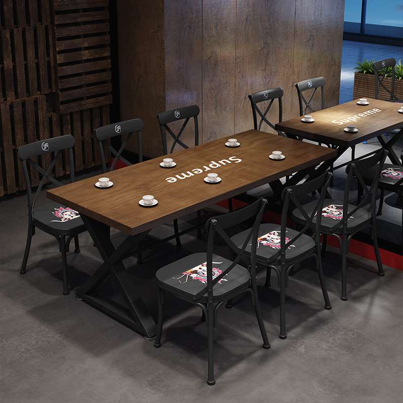 美式小吃烧烤店复古实木桌子简约工业风西餐厅酒吧休闲餐桌椅组合