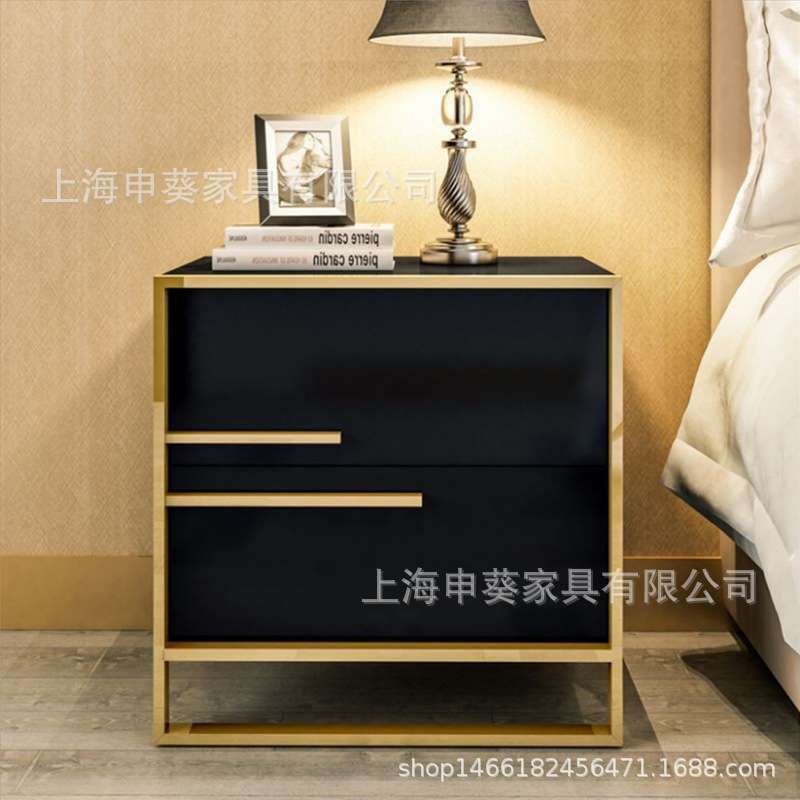 北欧现代床头柜轻奢不锈钢床头柜样板房别墅简约时尚烤漆床头柜子