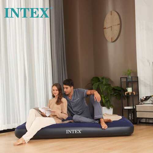 INTEX68765豪华条纹双人加大充气床垫加厚气垫床送手泵双枕