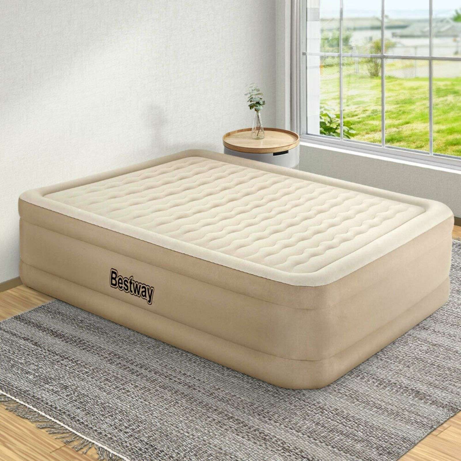 Bestway69050双人双层布面充气床内置泵家用户外加厚充气床气垫床
