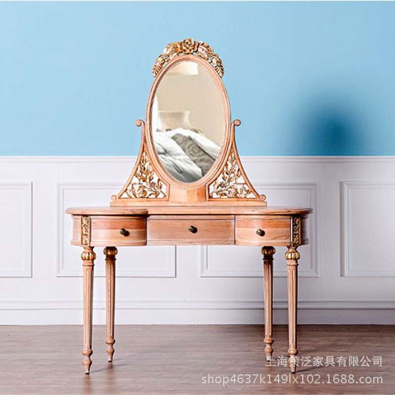 美式乡村实木梳妆台法式复古做旧橡木化妆桌迷你简约小户型梳妆桌