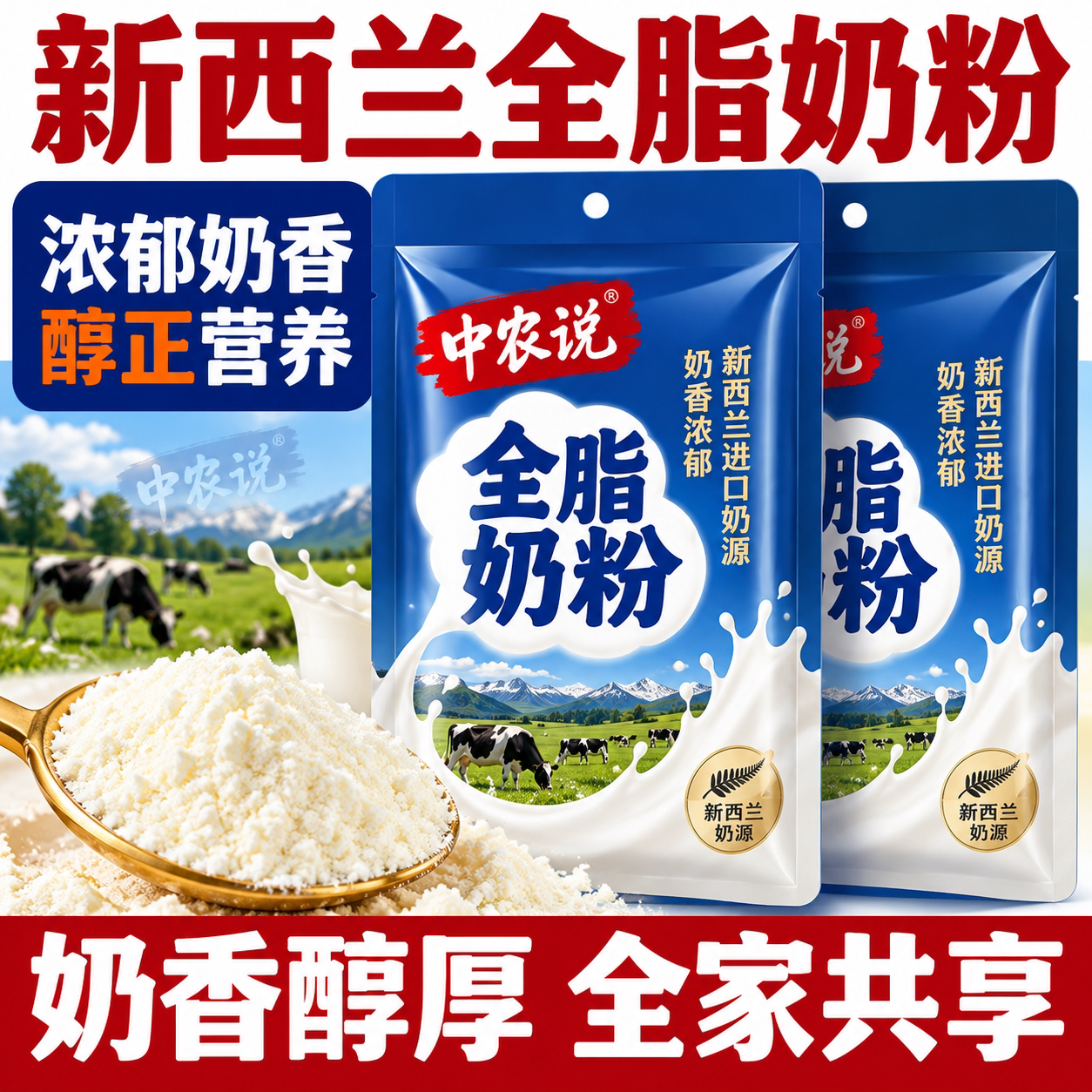 【中农说】2026年新货全脂奶粉正宗高钙奶茶高品质正品官方旗舰店