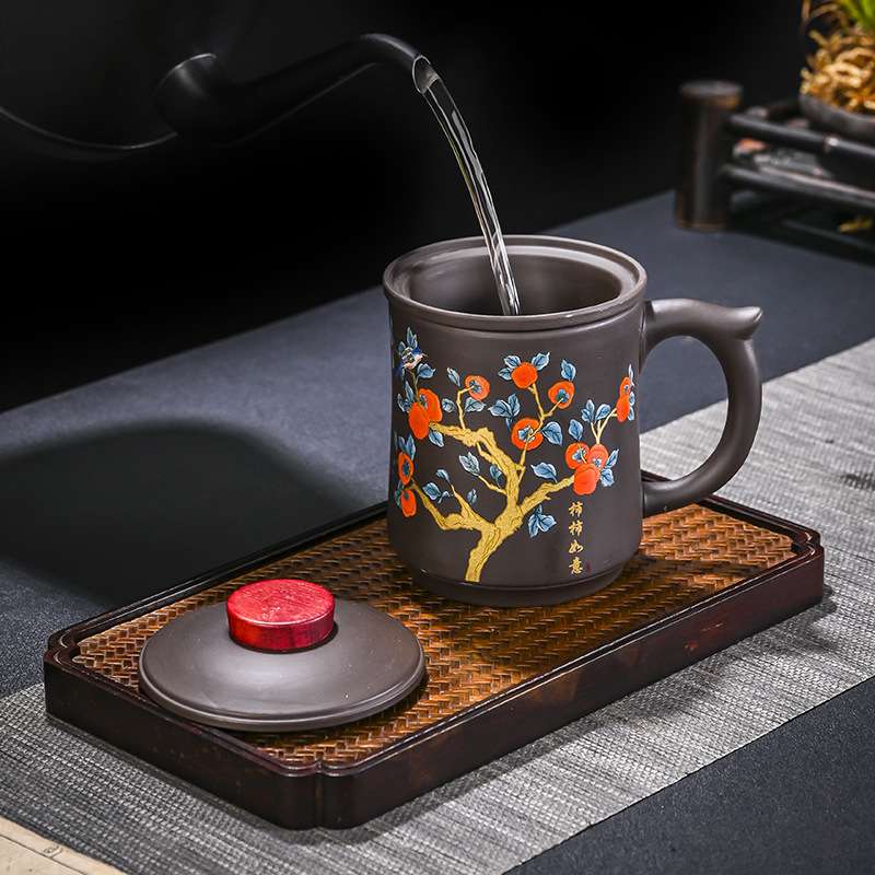 紫砂杯内胆过滤茶水分离泡茶壶杯男士办公带盖杯陶瓷杯子茶具送礼