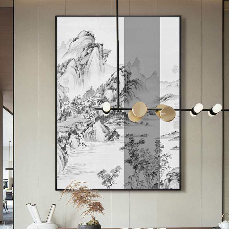 锦绣东方 新中式轻奢玄关装饰画水墨山水挂画高档样板房客厅壁画