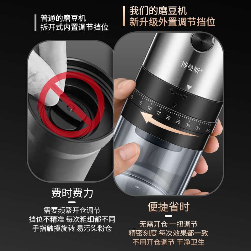外置粗细调档咖啡磨豆机陶瓷磨芯胡椒研磨器充电款电动咖啡研磨器