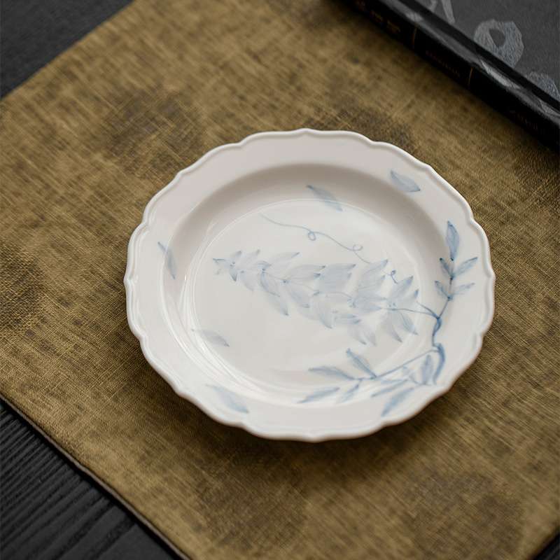 青己手绘花口陶瓷家用壶承茶道配件浅绘紫藤花干泡盘茶具茶点盘