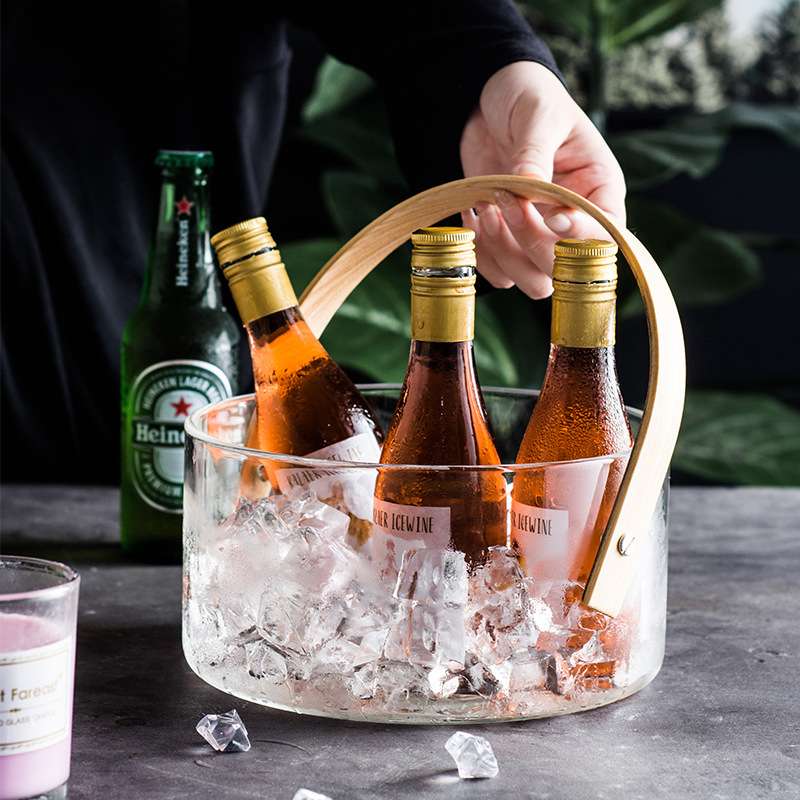 玻璃冰桶家用大号酒吧香槟红酒创意装冰块的容器冰镇啤酒桶