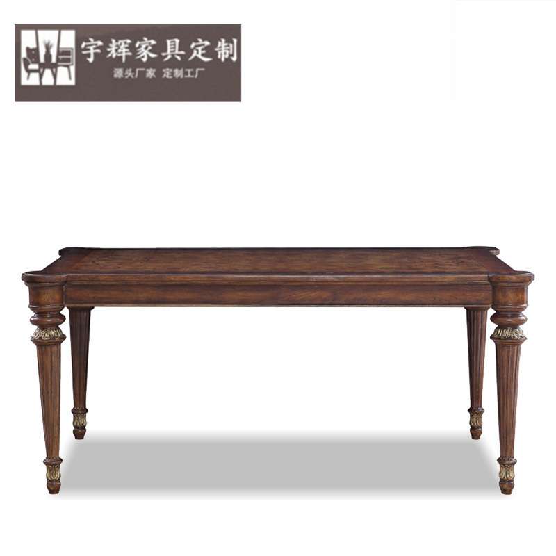 福溢家居意大利餐桌 欧式家具长方餐台 别墅奢华拼花实木餐桌门店