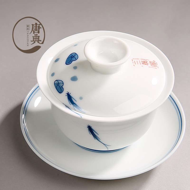 盖碗 茶具三才特大号青花瓷盖碗茶碗 茶杯景德镇盖碗品茗陶瓷