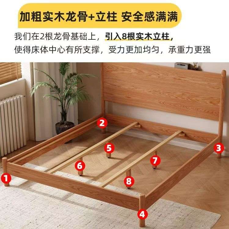 榉木实木床1.8米大板靠背床家用卧室1.5米双人床出租房床1m单人床