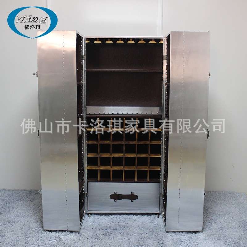 铝皮家用铆钉金属装饰柜可移动滑轮个性企业酒柜工业风私人红酒架
