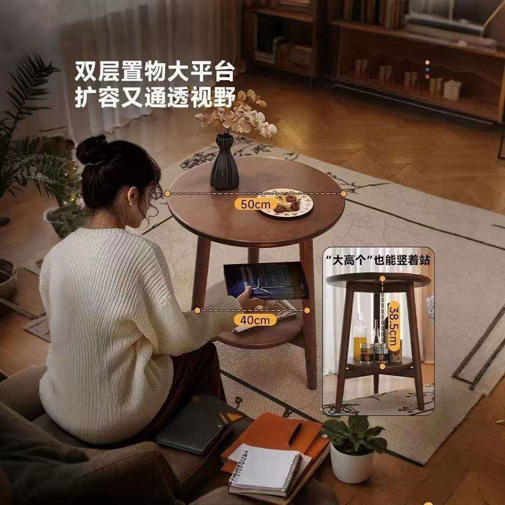 代发 实木小圆桌茶几客厅小户型沙发边几圆形阳台小桌子家用