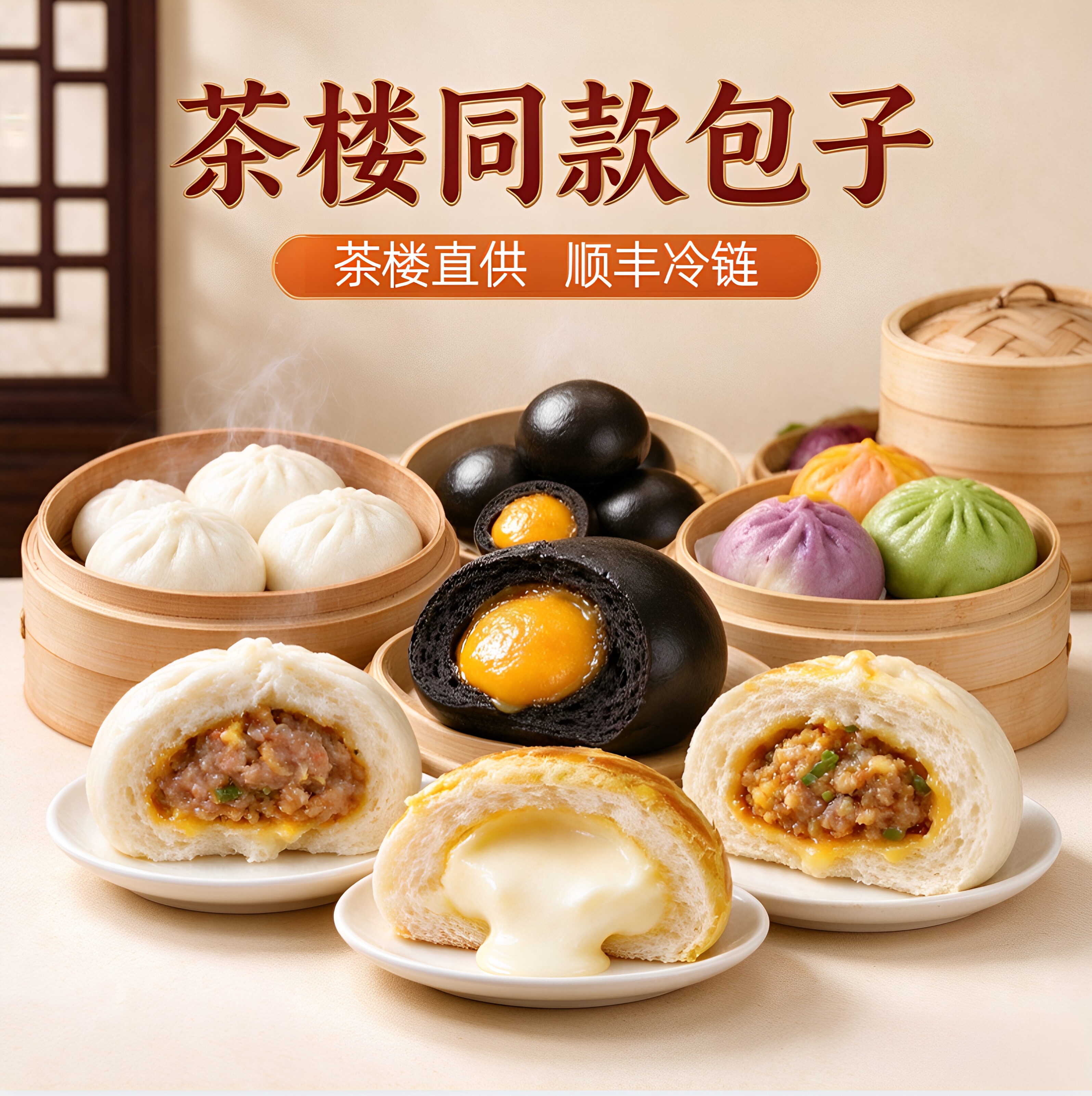 广式早茶包点茶楼同款包子灌汤包叉烧包茶楼专供纯手工早餐半成品