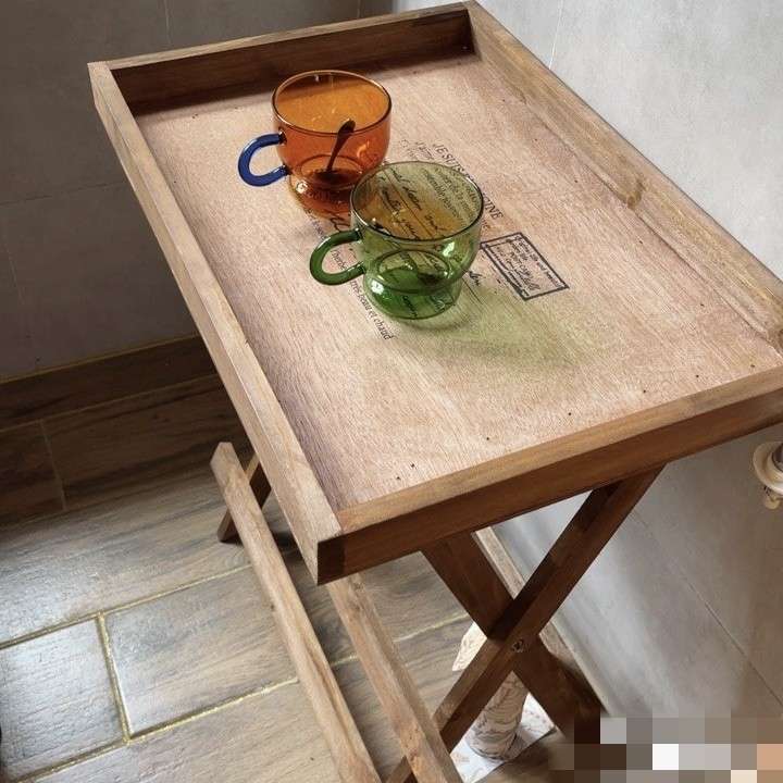 乡村复古实木收纳折叠架托盘茶几木制活动托架阳台木花架花几