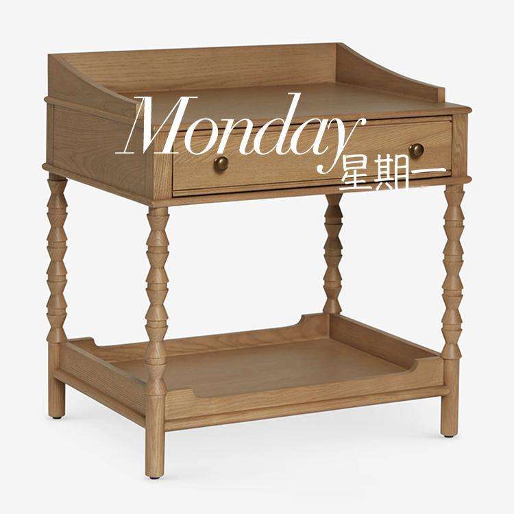 原木风罗马柱床头柜现代简约床边柜卧室抽屉柜可/ 家具