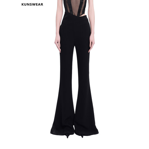 KUNSWEAR/琨丝薇尔26SU 高腰时尚垂感潮流黑色微喇修身西装长裤