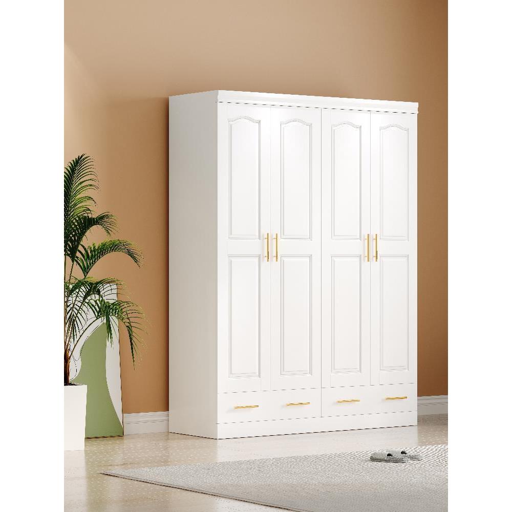 全实木松木衣柜阳台白色一二三四五六门田园开门儿童加顶角柜定制