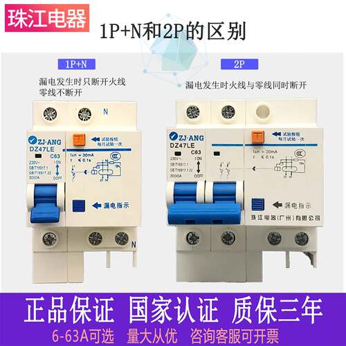 珠江开关DZ47LE小型漏电保护开关2P32a63a漏保保护器总闸开关220V