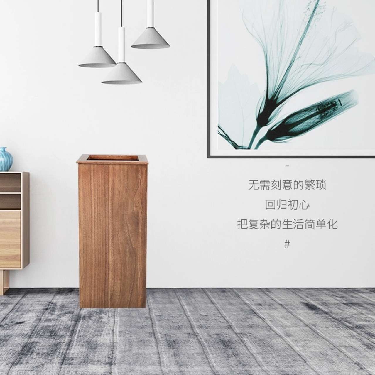 中式实木垃圾桶大号无盖商用酒店客房北欧木质垃圾桶家用客厅厨房