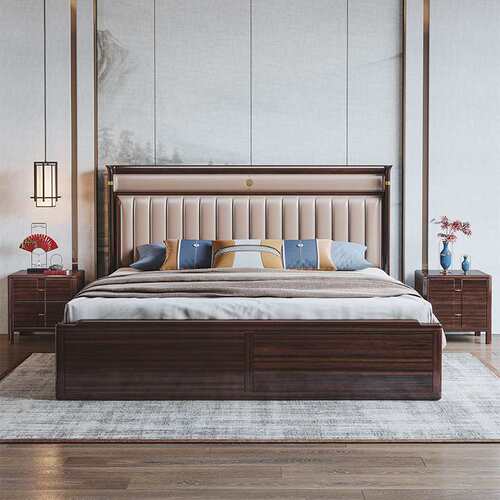 乌金木实木床1.8m双人1.5米新中式大婚床现代轻奢简约主卧室家具