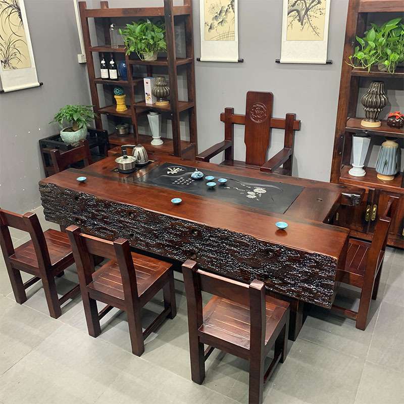 老船木龙骨茶道桌全套实木套装一体办公室喝茶家具功夫大茶台茶艺