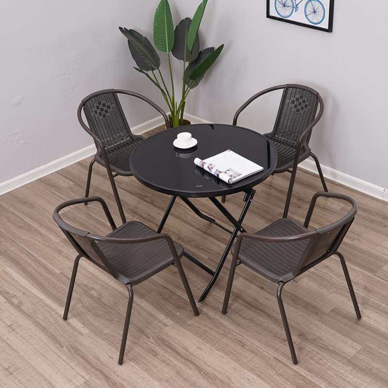奶茶店简易餐桌椅家用简约小户型圆形饭桌户外庭院休息区洽谈长桌