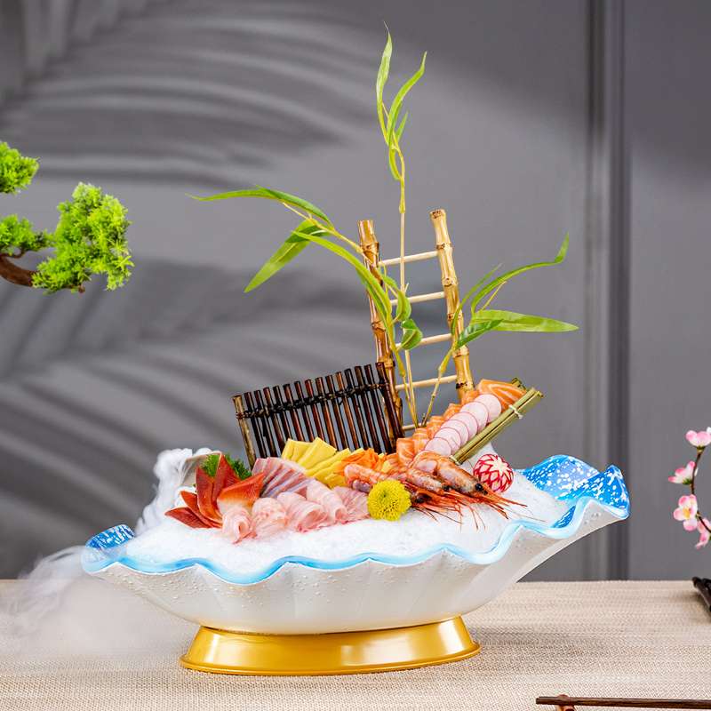 三文鱼刺身盘冰盘日料鱼生刺生摆盘盘子干冰餐具海鲜拼盘