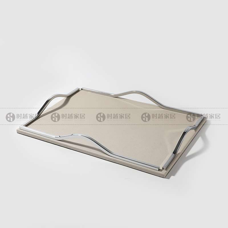 现代简约灰色皮革托盘摆件家居客厅茶几样板间售楼处软装饰品摆设