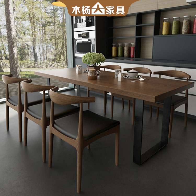 美式实木餐桌椅组合食堂餐馆快餐店饭店火锅店桌子商用原木餐桌椅