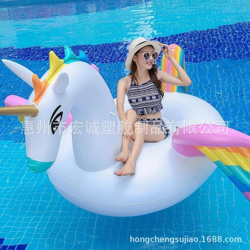 厂家生产销售彩色翅膀天马七彩虹独角兽彩马彩兽浮排浮床泳圈坐骑