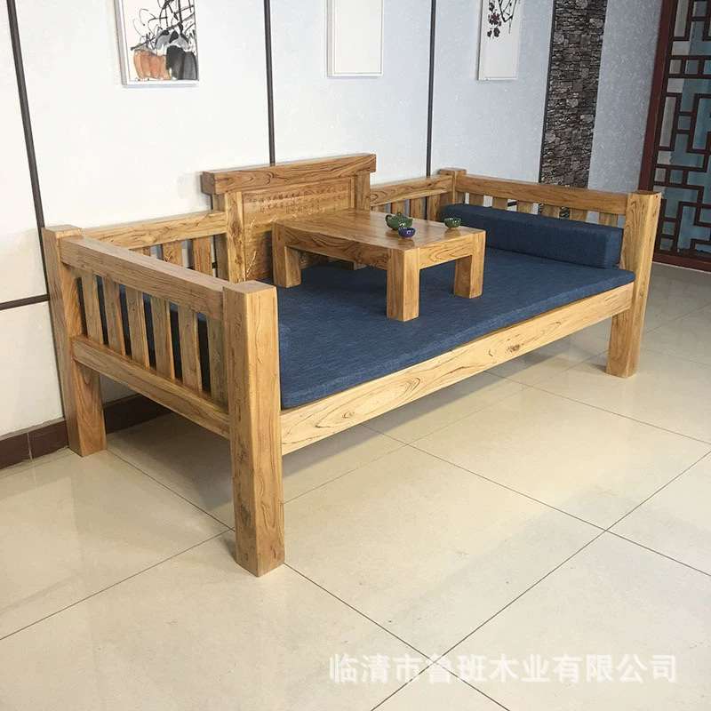 厂家直销榆木罗汉床中式原木色客厅沙发床榻大料方子榫卯结构实木