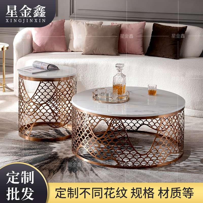 北欧大理石茶几客厅书房沙发边圆桌工作室圆形创意小茶桌轻奢风格